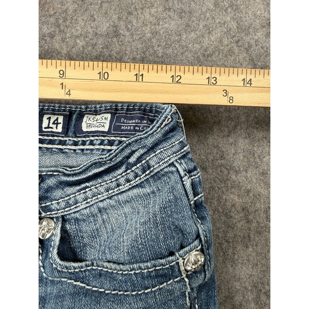 Miss Me Girls Stretch Embellished Bermuda Blue Denim Jean Shorts Size 14 JK5415M - Picture 5 of 9